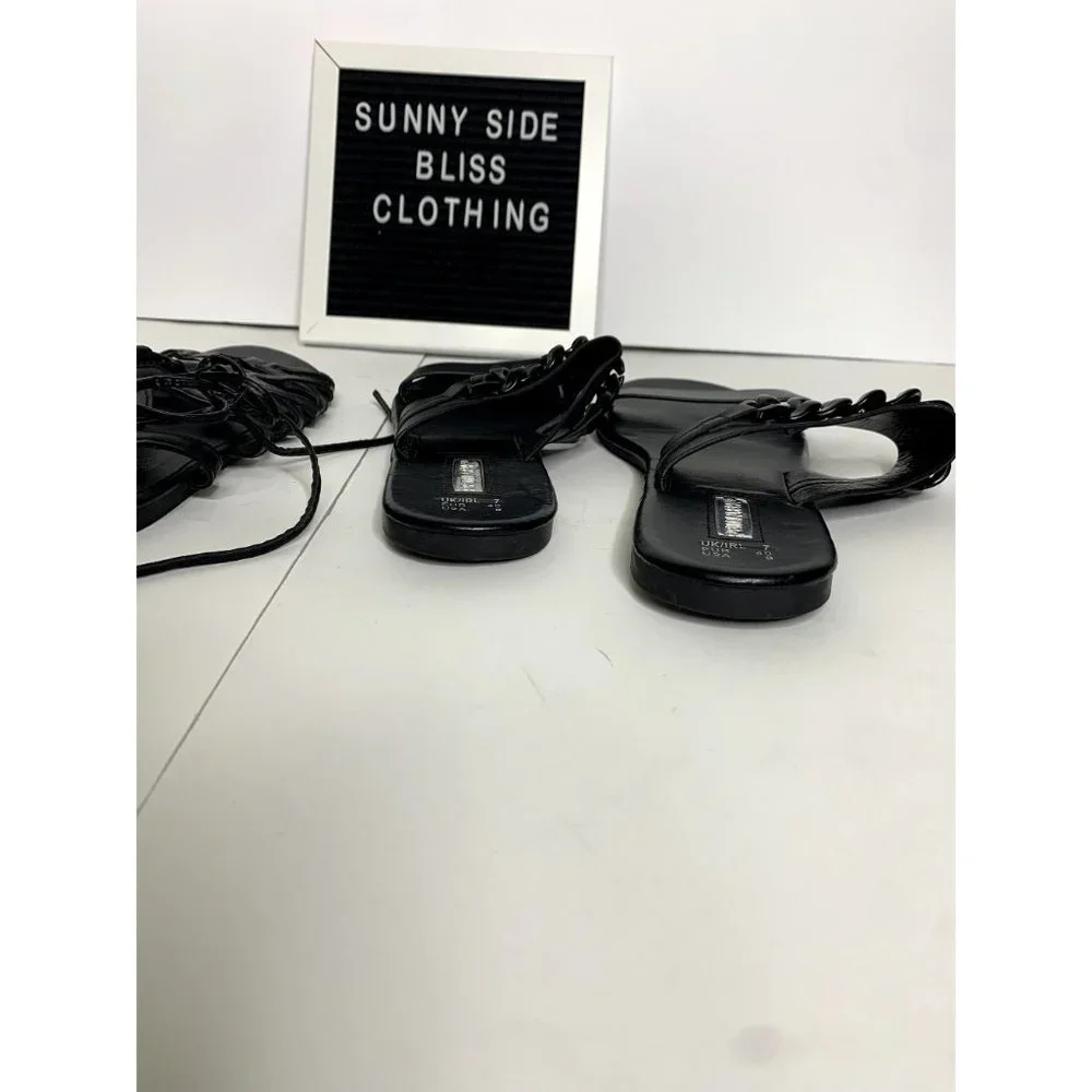 Women's Black Flat Summer Sandals Lot of 2 Size 9 - Picture 7 of 8